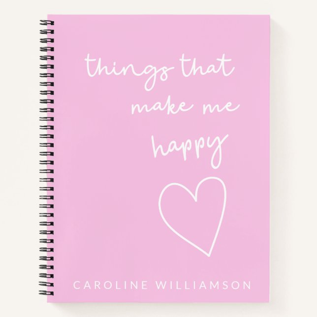 Things That Make Happy Personalized Pink Gratitude Notebook (Front)