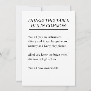 Things The Table Has In Common Wedding Signs