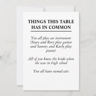 Things The Table Has In Common Wedding Signs