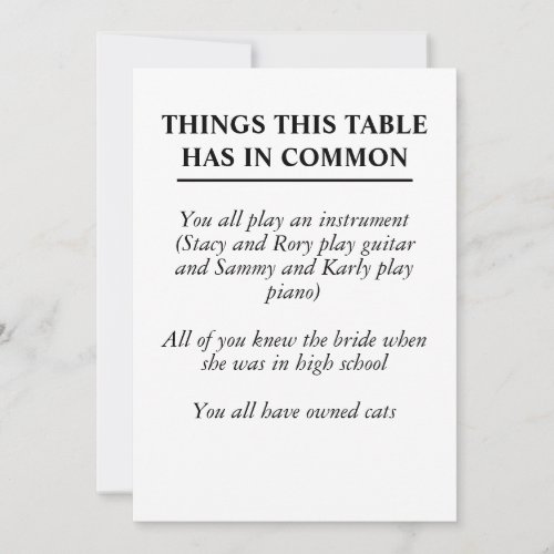 Things The Table Has In Common Wedding Signs