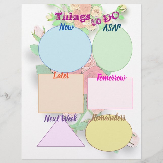 Things to DO and Today Schedule Roses Planner Letterhead (Front)