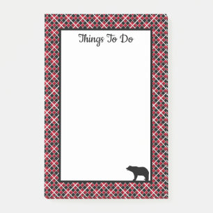 Things To Do Bear on Black & Red Checkered Post-it Notes