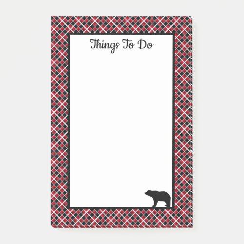 Things To Do Bear on Black  Red Checkered Post_it Notes