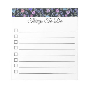 “Things to do” Checklist Floral Buttons Notepad