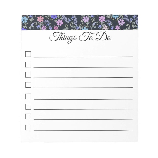“Things to do” Checklist Floral Buttons Notepad (Front)
