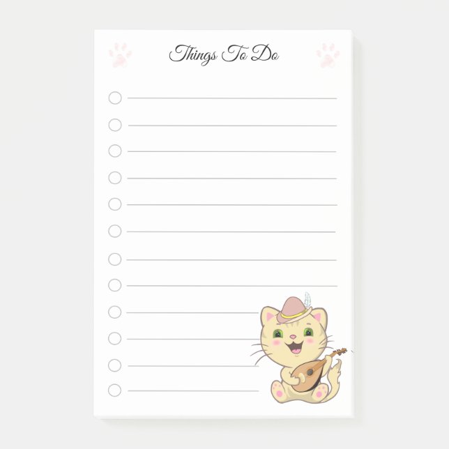 Things To Do & Cute Musical Cat  Post-it Notes (Front)