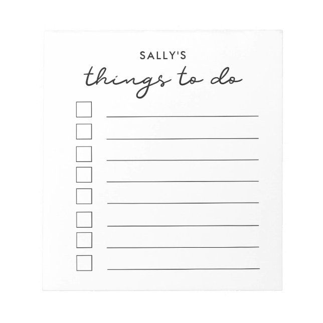 Things to do list notepad (Front)