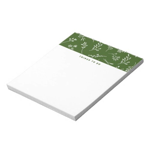 Things To Do Pretty Forest Green White Botanical Notepad