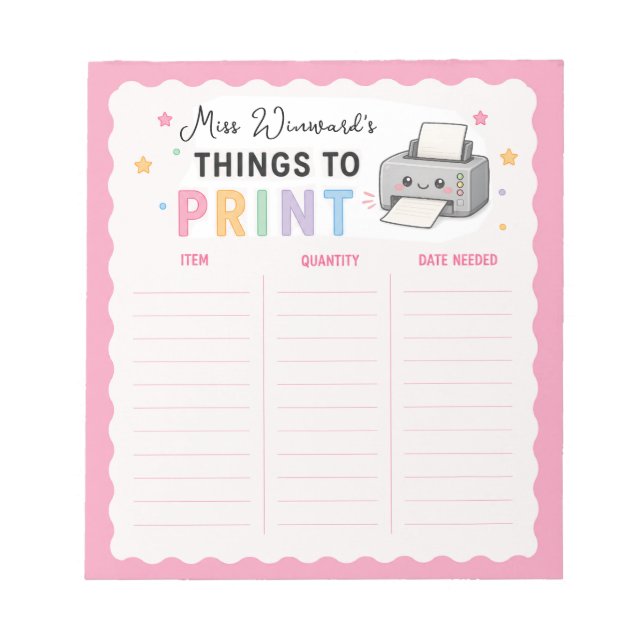 Things to Print Teacher Planner Notepad (Front)