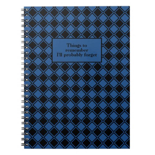Things to remember blue black diamond pattern note notebook
