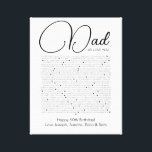 things we love about you dad canvas print<br><div class="desc">This is a DO IT YOURSELF XX Reasons why we love you. roses reasons we love you,  editable 50 Reasons,  60th birthday,  editable,  80th birthday,  memories,  love you,  mom,  retire You can edit the main body text. Designed by The Arty Apples Limited</div>