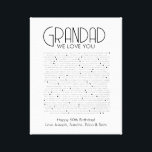 things we love about you grandad canvas print<br><div class="desc">This is a DO IT YOURSELF XX Reasons why we love you. roses reasons we love you,  editable 50 Reasons,  60th birthday,  editable,  80th birthday,  memories,  love you,  mom,  retire You can edit the main body text. Designed by The Arty Apples Limited</div>