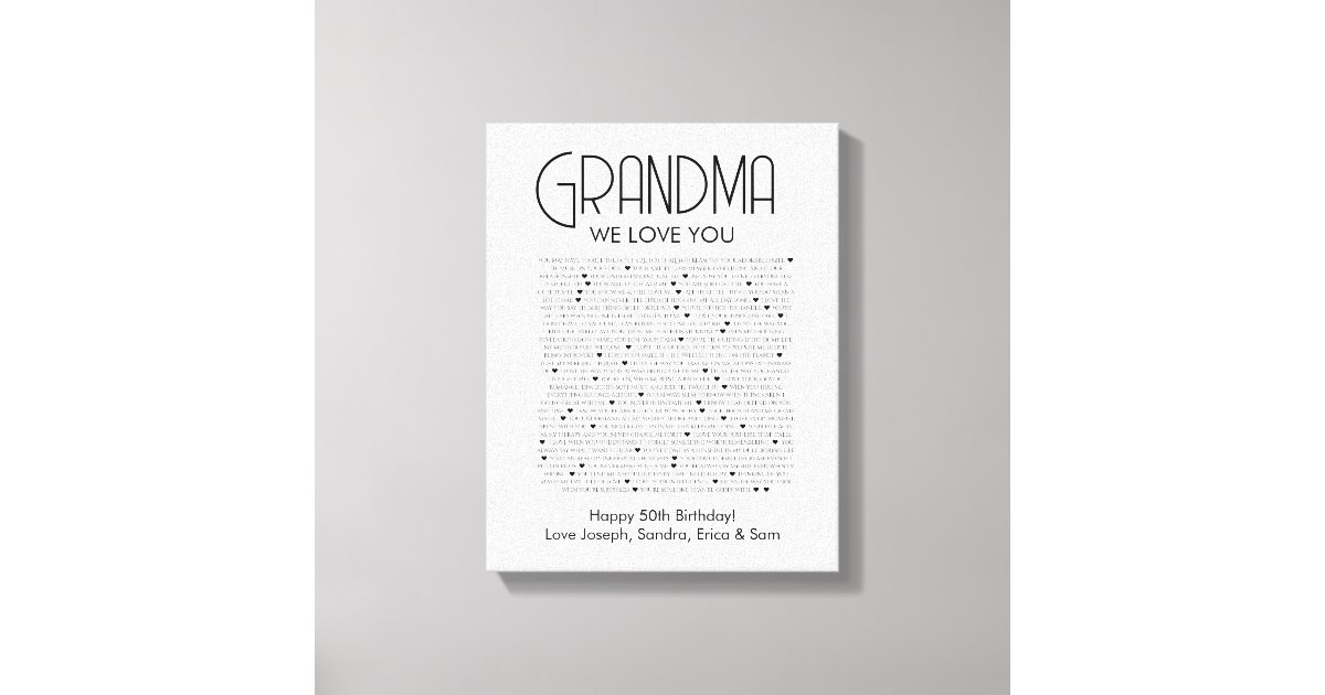 things we love about you grandma canvas print Zazzle