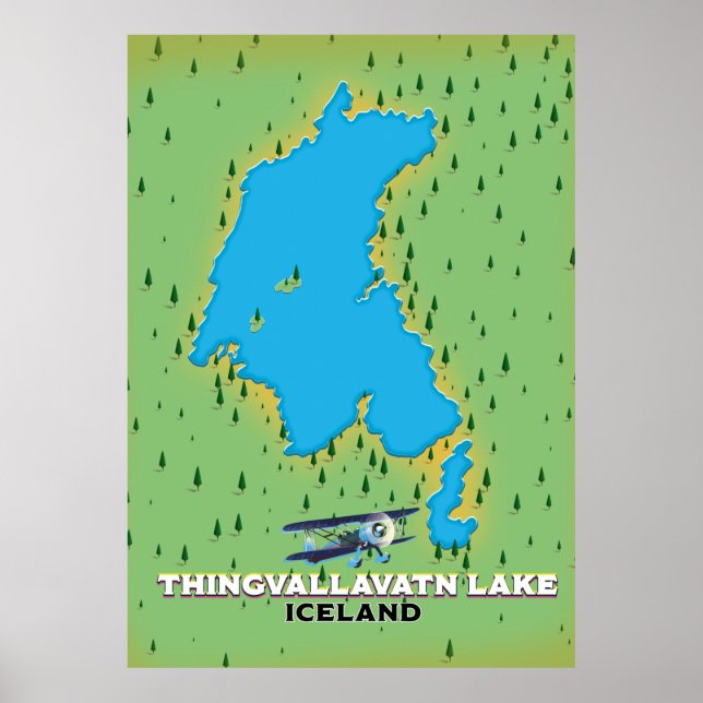 Thingvallavatn lake Iceland travel map Poster (Front)