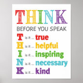 Think Before You Speak Classroom Anti Bully Poster | Zazzle