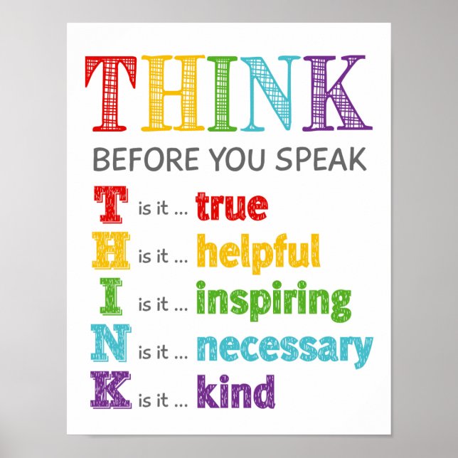 Think Before You Speak Classroom Anti Bully Poster (Front)