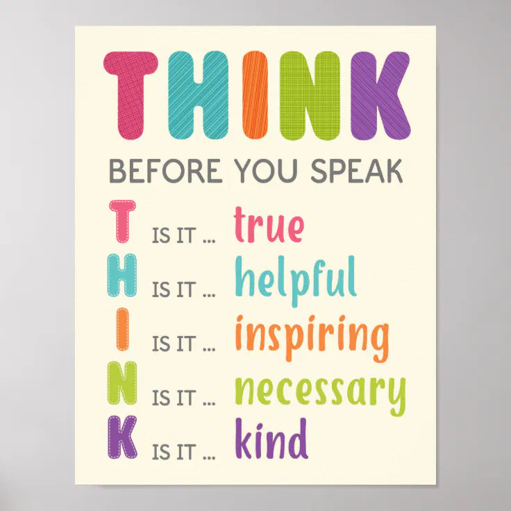 Think Before You Speak Classroom Anti Bully Poster | Zazzle
