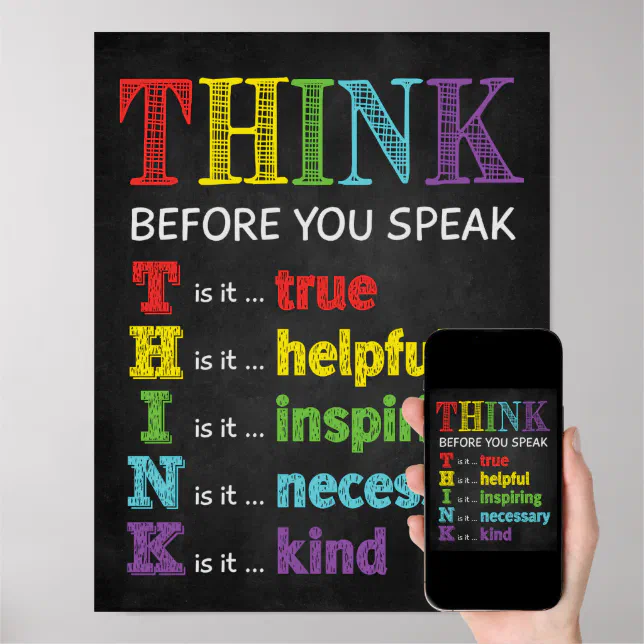 Think Before You Speak Classroom Anti Bully Poster | Zazzle