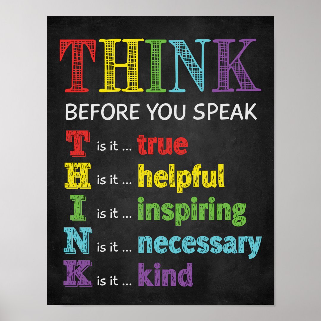 Think Before You Speak Classroom Anti Bully Poster | Zazzle