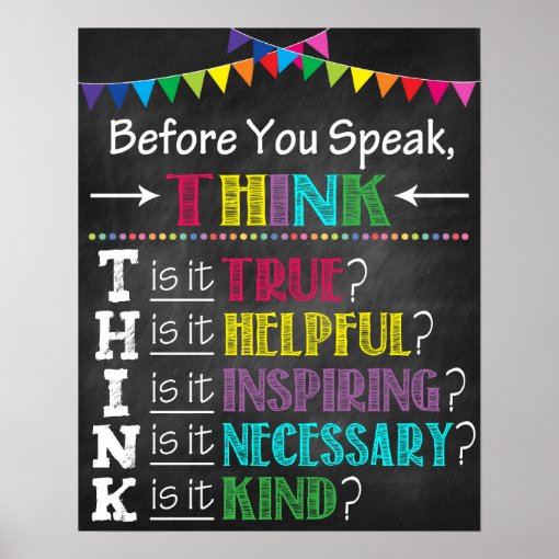 Think Before You Speak Classroom Poster | Zazzle