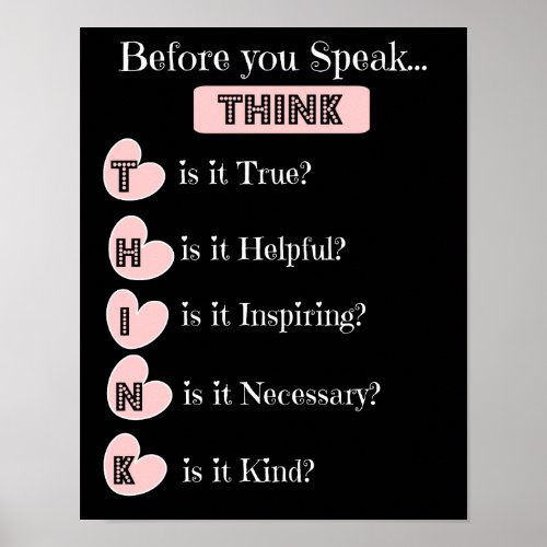 THINK before you speak Family Poster pink black