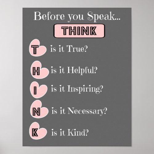 THINK before you speak Family Poster pink gray
