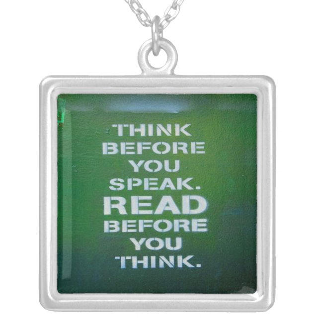 Think Before You Speak Wise Words Silver Plated Necklace (Front)
