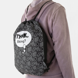 Think, Biking Silhouette Pattern Drawstring Bag