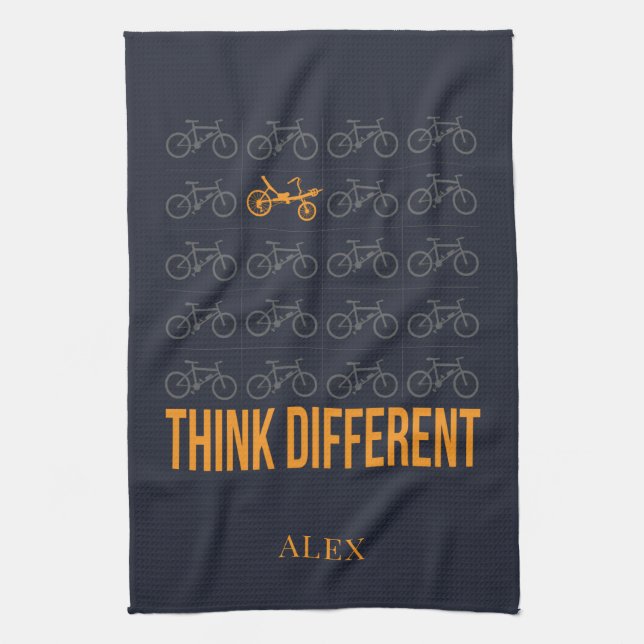 Think Different Recumbent Biker Cycle Personalized Kitchen Towel (Vertical)