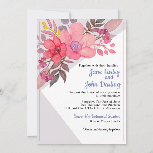 Think Dusty Pinks w/ Gray Invitation (Front)