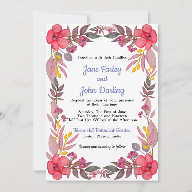 Think Dusty Pinks Wedding Invitation (Front)