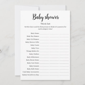 Think Fast Baby Shower Game, Baby Shower Printable Invitation