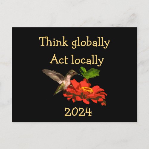Think Globally Act Locally 2024 Calendar on Back Postcard