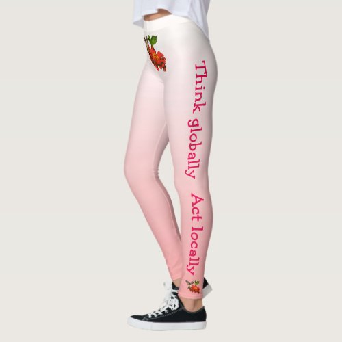 Think Globally Act Locally Red Hummingbird Leggings