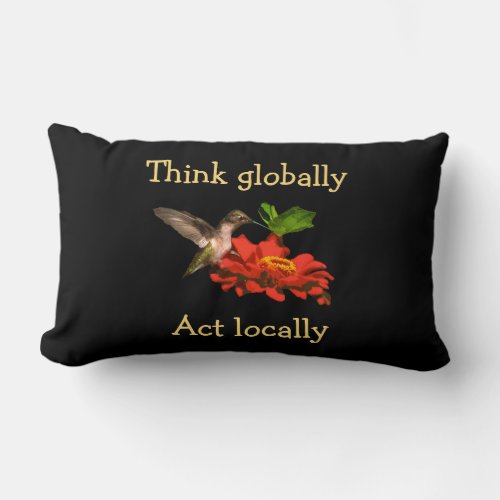 Think Globally Act Locally Red Lumbar Pillow