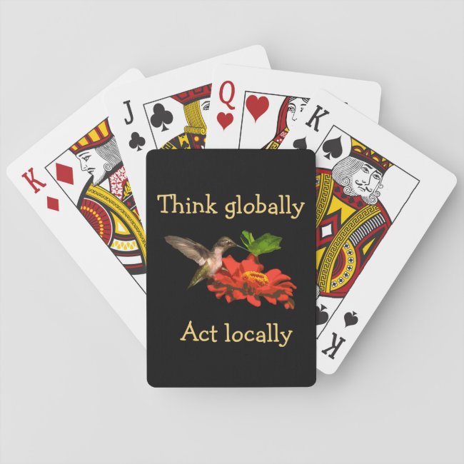 Think Globally Act Locally Red Playing Cards