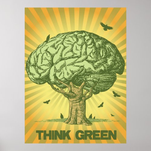 Think Green Brain Tree Poster