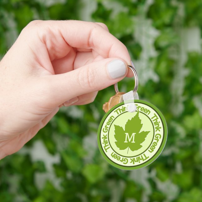 THINK GREEN custom monogram Keychain (Hand)