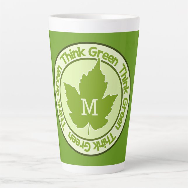 THINK GREEN custom monogram Latte Mug (Front)