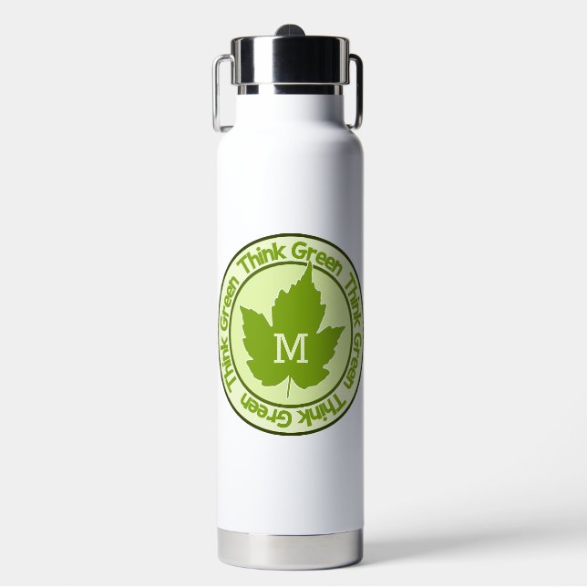 THINK GREEN custom monogram Water Bottle (Front)