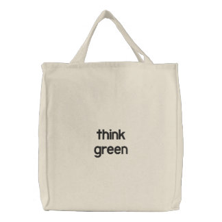 think green embroidered tote bag