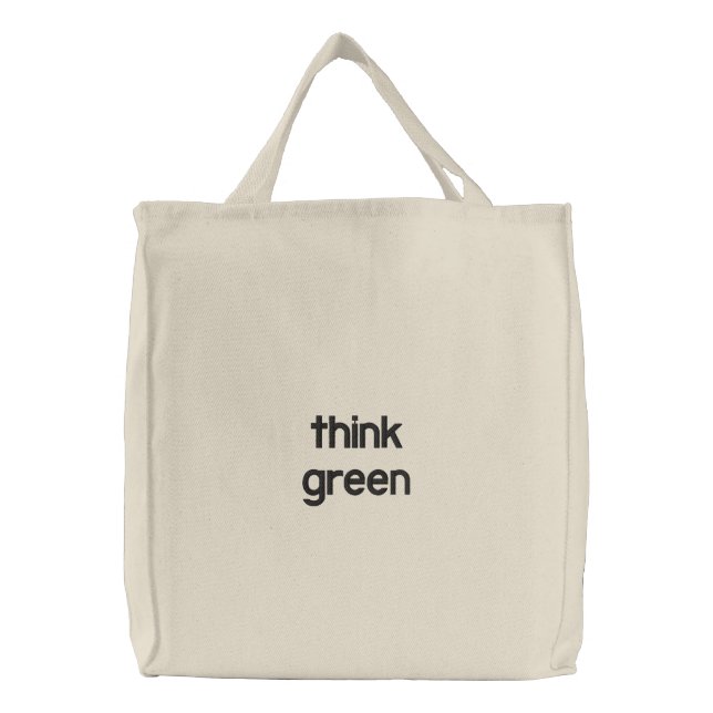 think green embroidered tote bag (Front)