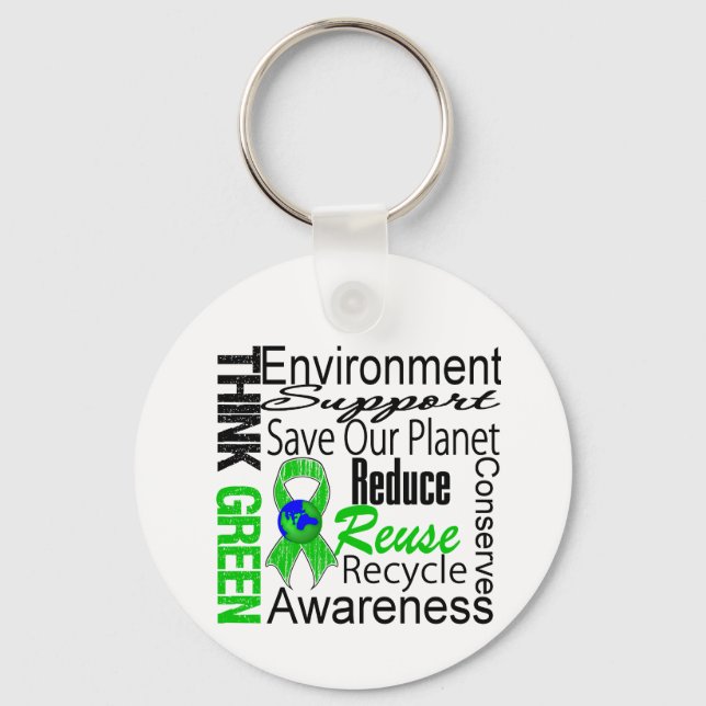 Think Green Environment Collage Keychain (Front)