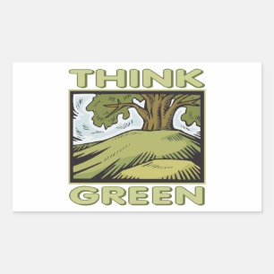 Think Green Oak Tree Rectangular Sticker