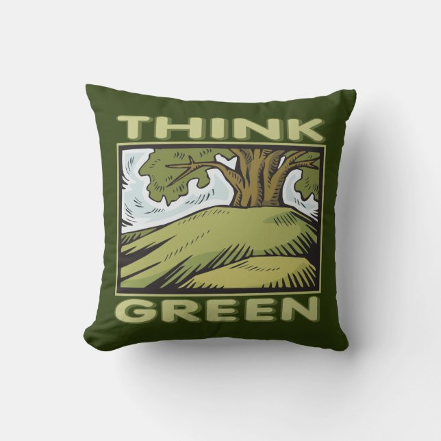 Think Green Oak Tree Throw Pillow (Front)