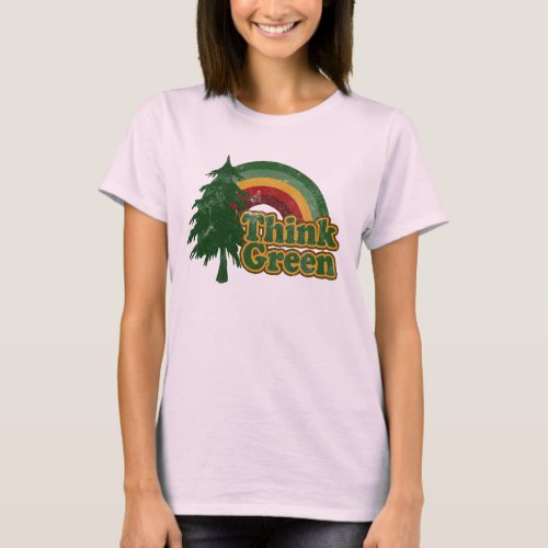 Think Green Retro Rainbow Earth Day T_Shirt