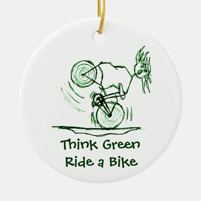 Think Green Ride a Bike Ceramic Ornament (Front)