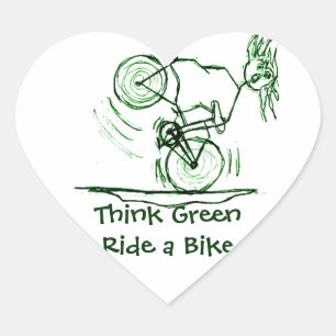 Think Green Ride a Bike Heart Sticker