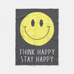 Think Happy Stay Happy Motivation Quote Yellow Smi Fleece Blanket