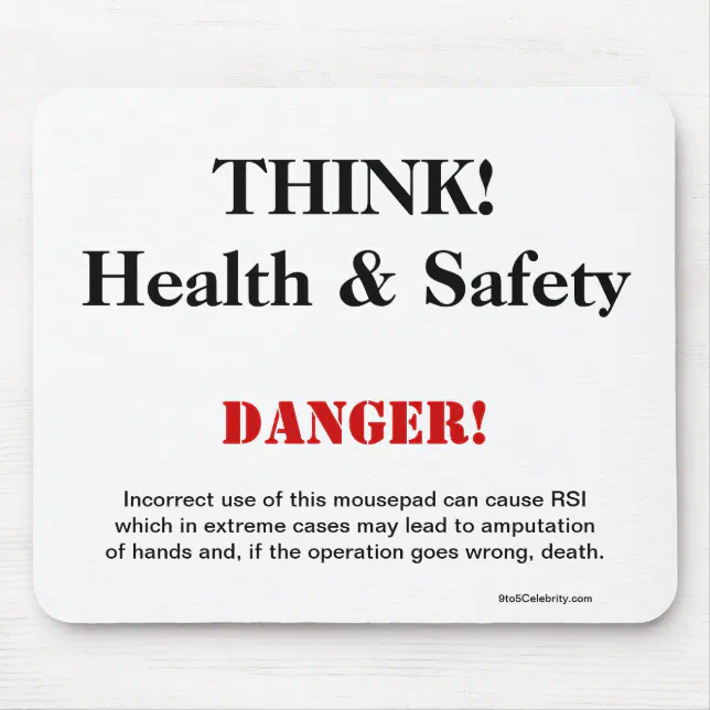 THINK Health and Safety Joke Warning Sign Mouse Pad Zazzle